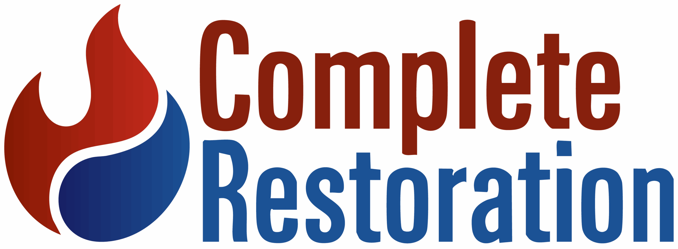 Logo for Complete Restoration featuring a flame and water droplet design, with the text "Flood Fire Mold" below.